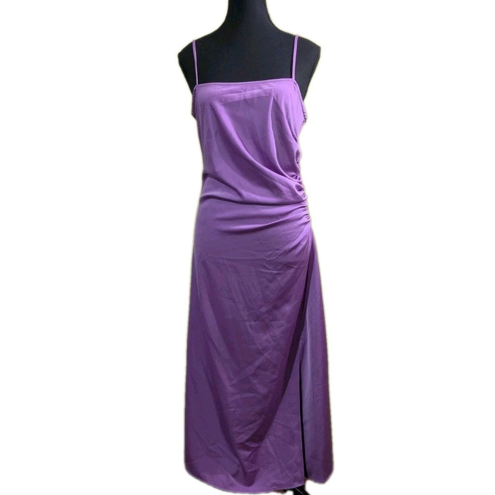 MOTF Shein Purple Satin Slip Maxi Dress Ruched Side‎ Slit Bodycon Medium